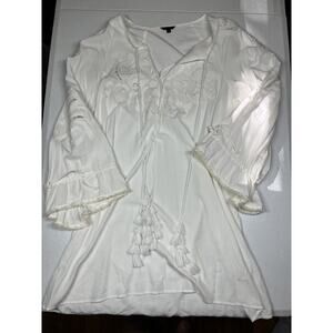 Floryday White Bell Sleeve Embossed Womens White Boho Unlined Dress Size Small